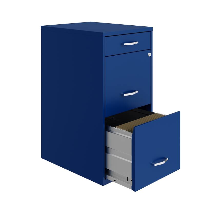 Space Solutions 18" Deep 3 Drawer Metal File Cabinet, Classic Blue