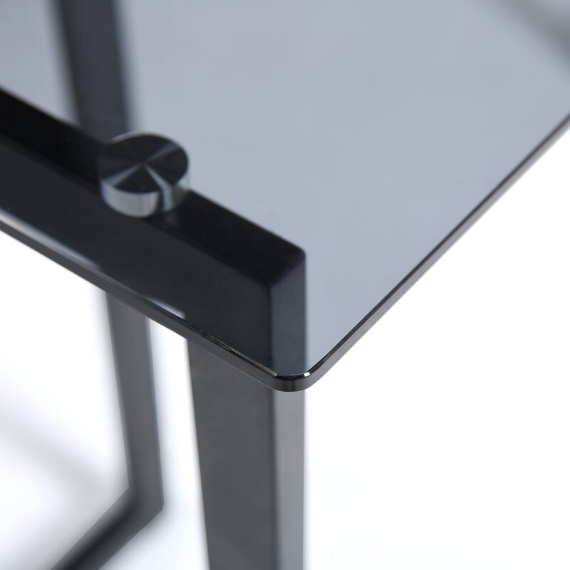 Homy Casa 55" Rectangular Glass Top Dining Table with Black Metal Frame for Modern Interiors