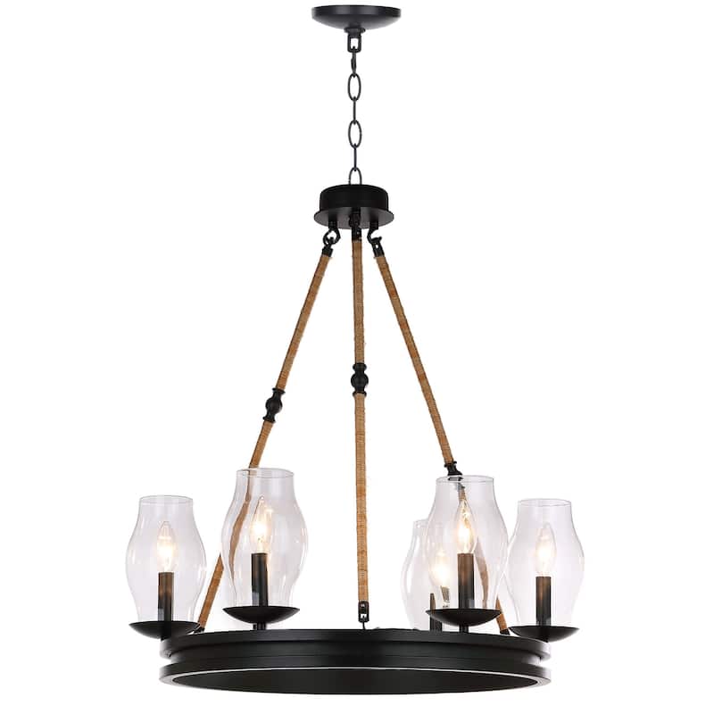 SAFAVIEH Lighting Alejandra Adjustable 6-Light Black/ Brown Chandelier - 25"x25"x34 -104" - Black/Brown