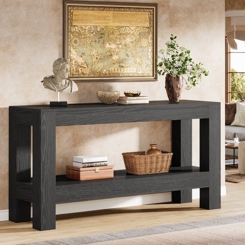 62.99 Inches Long Wood Console Table, 2 Tiers Entryway Table Sofa Table