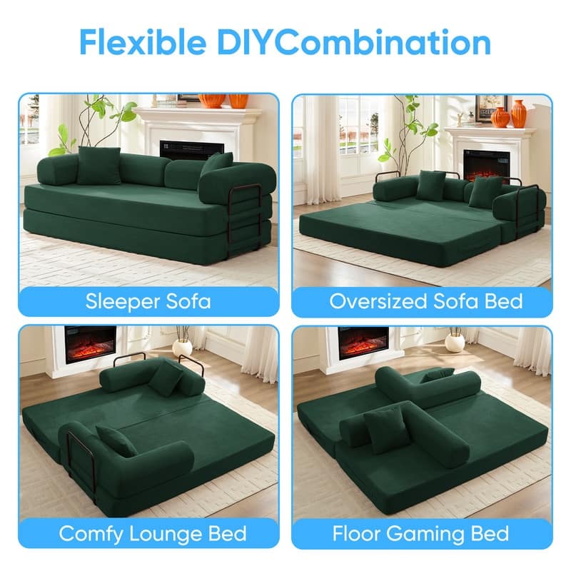 Mixoy Convertible Pull Out Sleeper Sofa Bed with Movable armrest,Folding Mattress Couch,Removable Washable Floor Sofa Bed