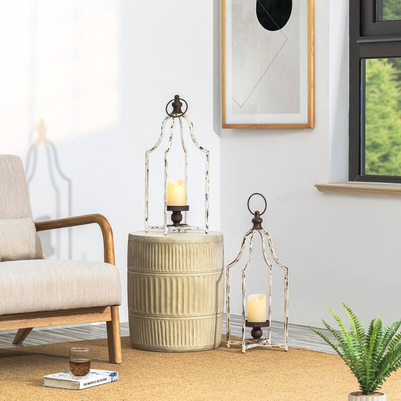 Glitzhome Set of 2 Farmhouse Metal Decorative Lanterns Hanging Candle Holders Wedding Decor