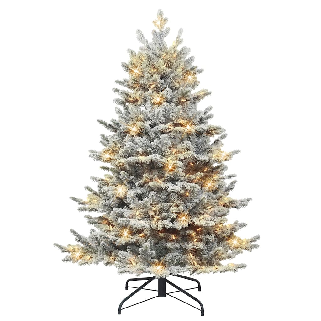 4.5' Flocked Downswept Douglas Fir Full Artificial Tree Clear Lights - 4.5 Foot