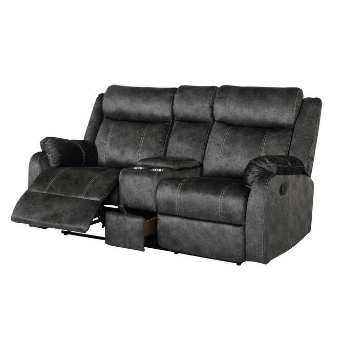 HomeRoots 70" Dark Gray Microfiber Manual Reclining Loveseat With Storage - 70.07' X '40.94' X '37.01