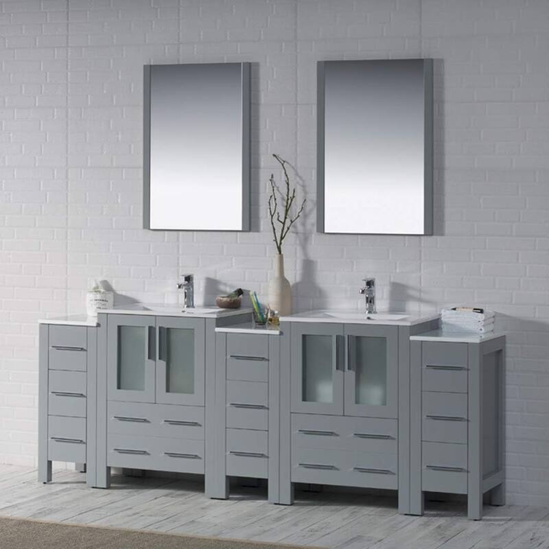 Blossom Sydney 84" Double Sink Vanity w/ 3 side Cabinet & side Mirror