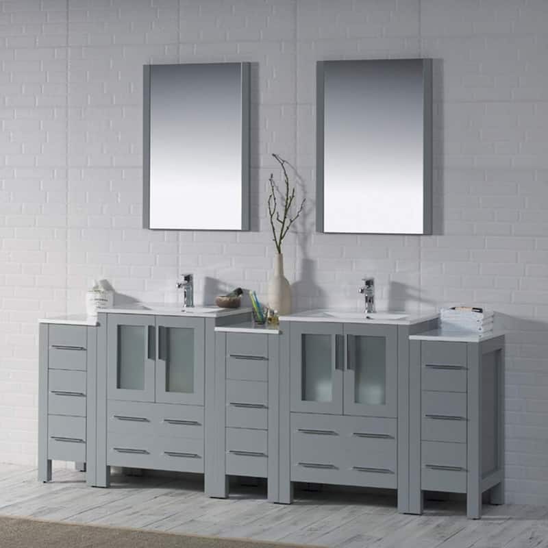 Blossom Sydney 84 Inch Solid Wood Double Sink Vanity with Side Cabinet