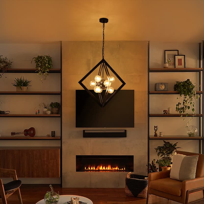 Modern Black Sputnik Chandelier with Clear Glass Shades for Dining Room - Dia.24.8-in