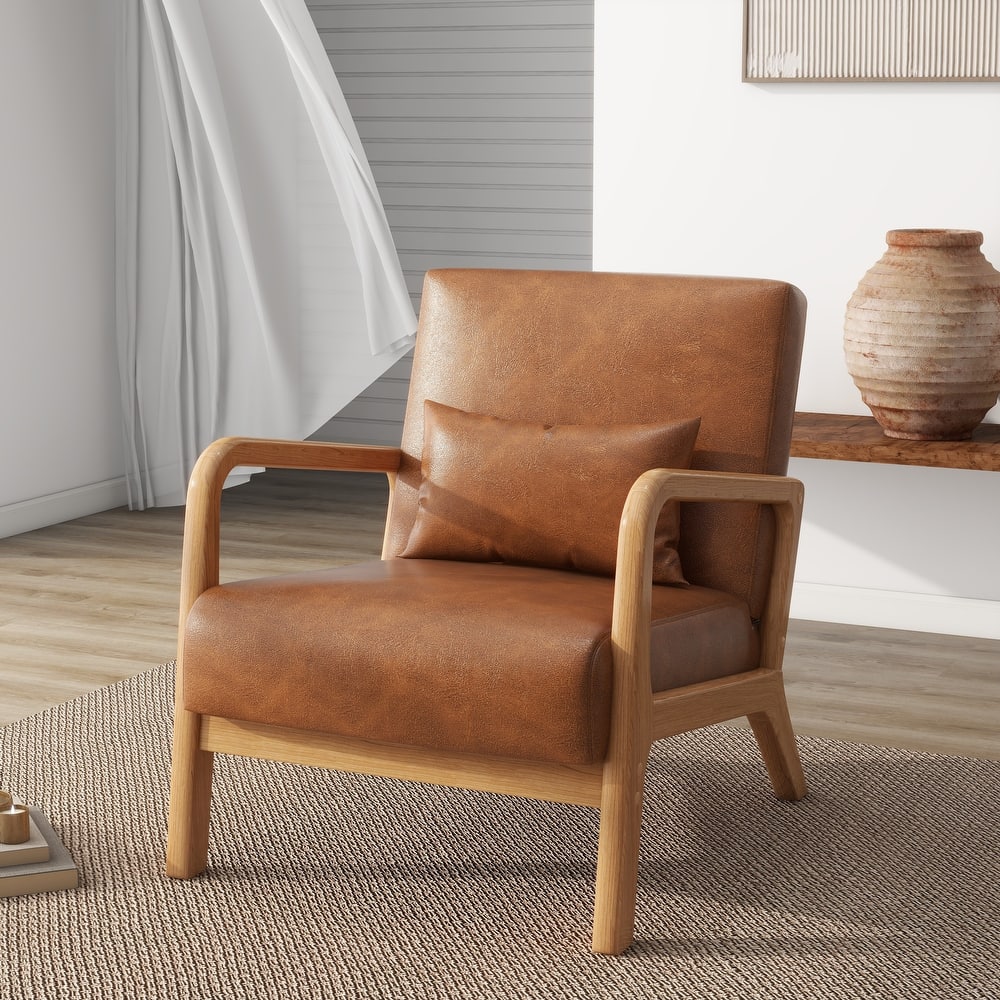 Mid Century Modern Upholstered Wood Frame Accent Chair