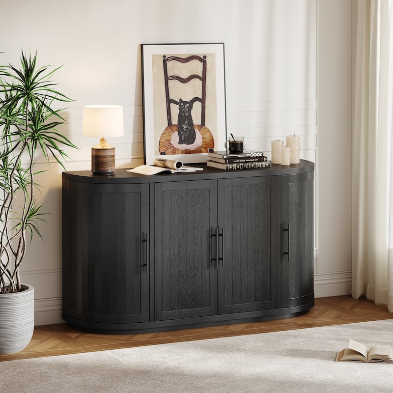 Christopher Knight Home - Elowen Modern Storage Sideboard with Four Doors and Curved Design - 57''×15.75''×32'' - Black