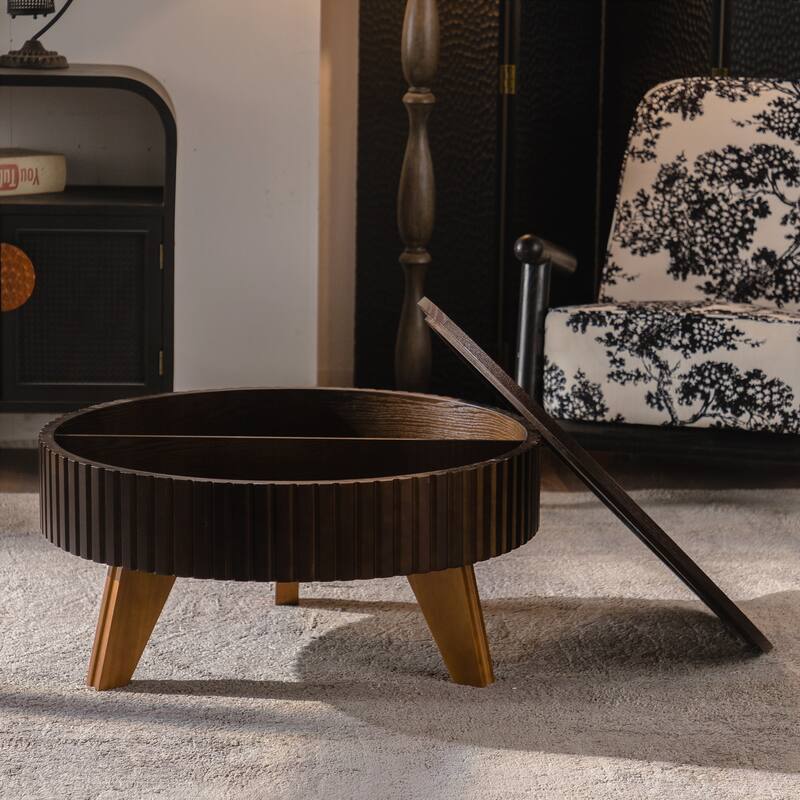 31.5" Retro Round Coffee Table with Storage Space, Suitable for Living Room and Office