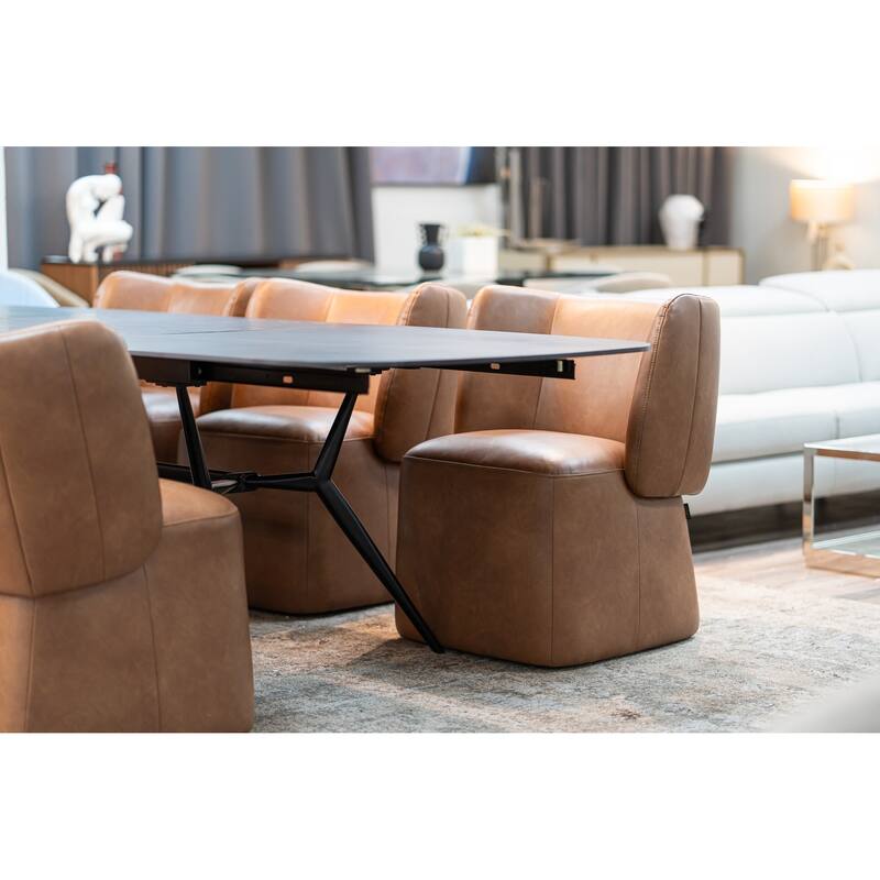 Modrest Standing Modern Brown Vegan Leather Dining Chair