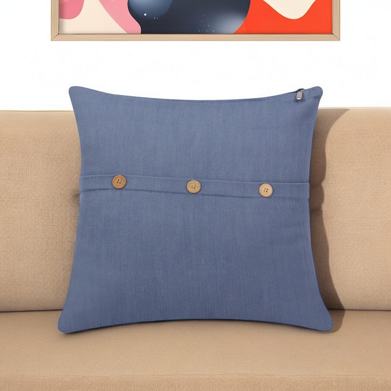 20" Blue Cotton Throw Pillow With Buttons - Blue