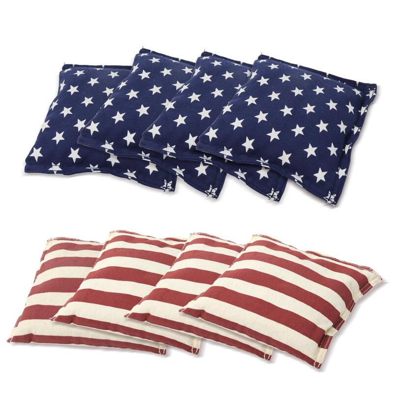 GSE™ Set of 8 Regulation Size Cornhole Bean Bags. Corn Hole Board Toss Game Replacement Bean Bags - Stars Stripes Flag