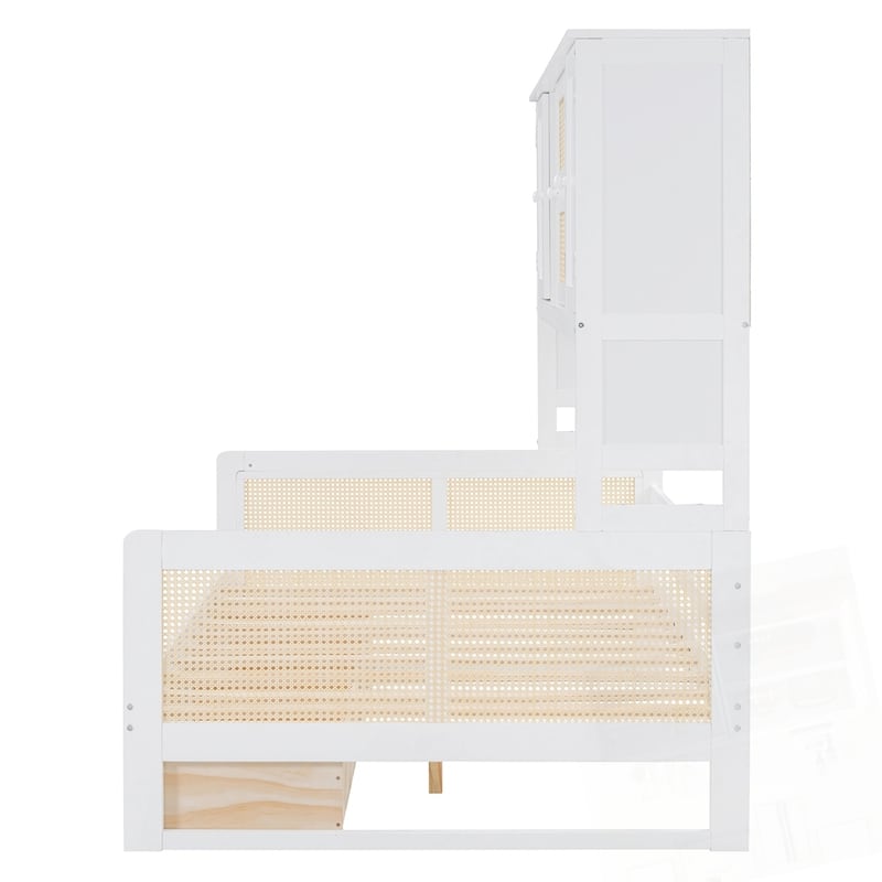 Wooden Daybed With 2 Drawers and All-in-One Cabinet and Shelf