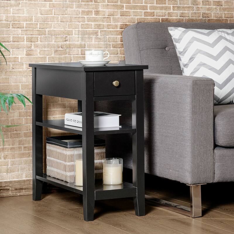 Gymax 3 Tier Nightstand Bedside Table Sofa Side End Table w/Double