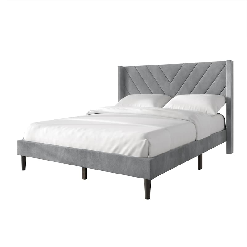 CraftPorch Sophisticated Wingback Upholstered Velvet Bed