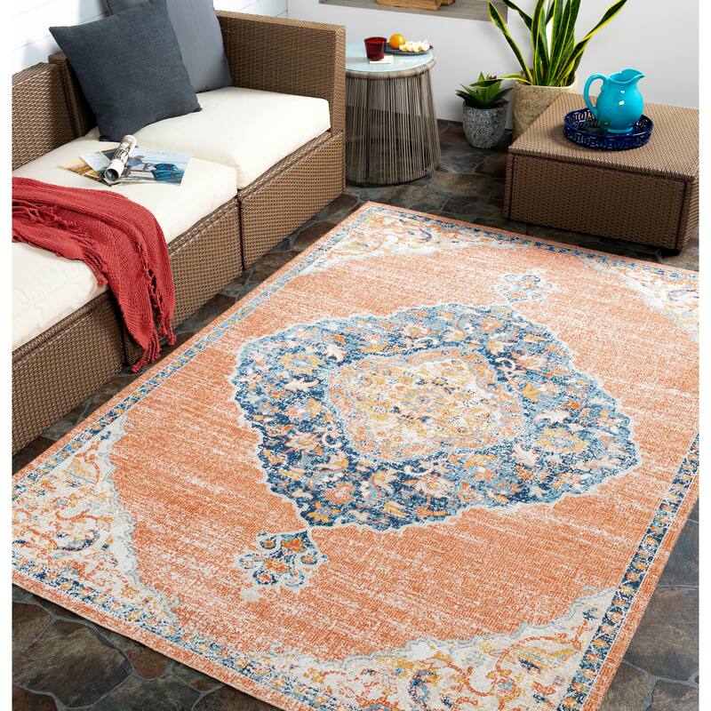 Livabliss Grania Indoor/ Outdoor Distressed Persian Area Rug - 5'3" x 7' - Burnt Orange