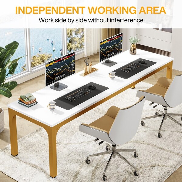 78.74 Inch Computer Desk with Metal Legs Extra Long 2 Person Writing Desk for Home Office On Sale Bed Bath Beyond 40690951