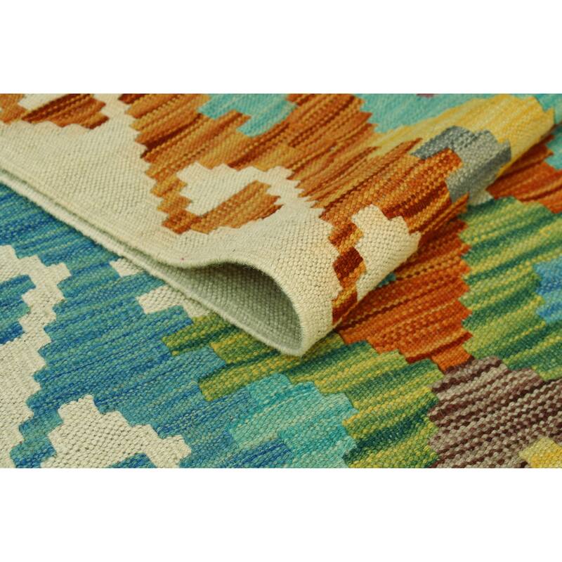 Flatweave Xesu Red/Blue-Grey Rug - 6'8" x 9'9"