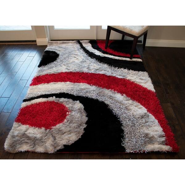 3D 289 Signature Collection 1inch Pile Shag Area Rug Red Color Bed