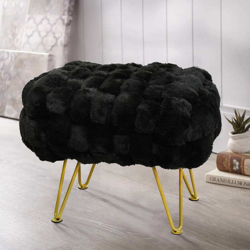 Soft Fauxfur Pouf Stool Ottoman Fuzzy Entryway Bench Seat 27"x20"x19"