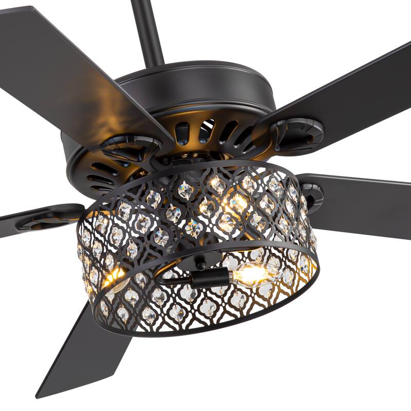 52-inch Reversible 5-Blade Crystal Caged Ceiling Fan with Light and Remote