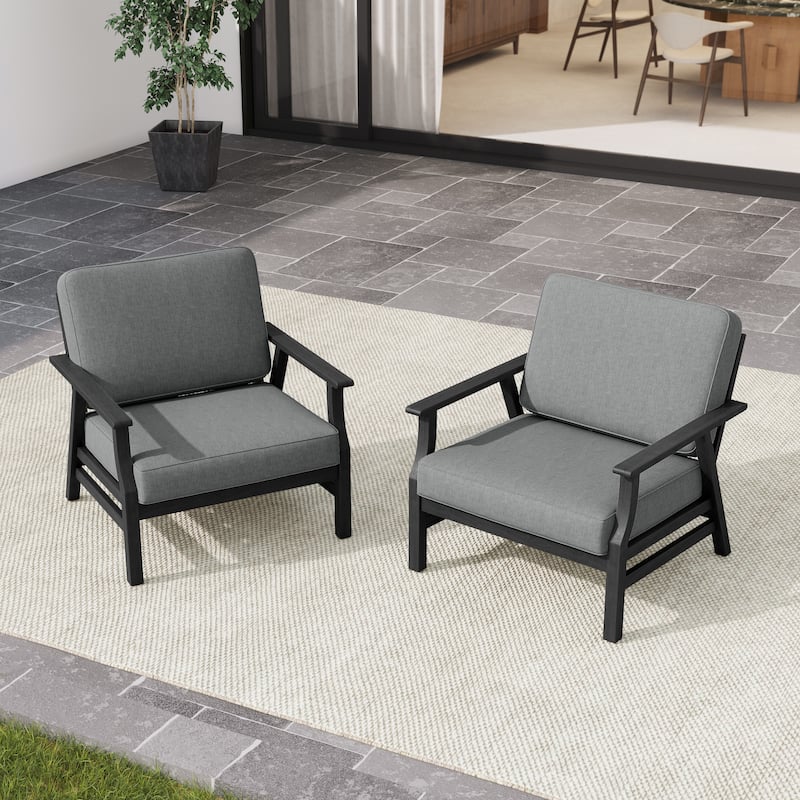 2 Set Outdoor Club Chairs with Cushions Teak Wood Patio Chairs