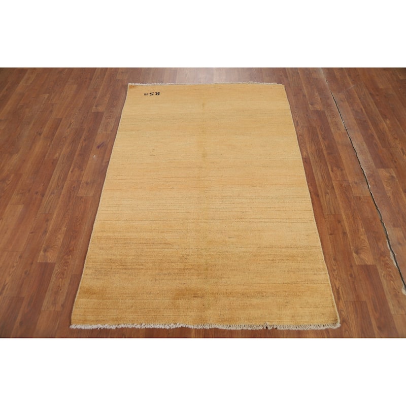 Yellow Modern Gabbeh Oriental Foyer Rug Hand-Knotted Wool Carpet - 3'4"x 4'11"