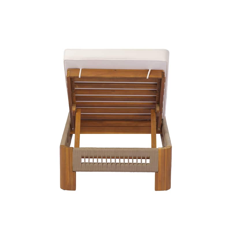 Christopher Knight Home - Ellery Acacia Wood Outdoor Adjustable Chaise Lounge with Cushion & Handwoven Rope Accents