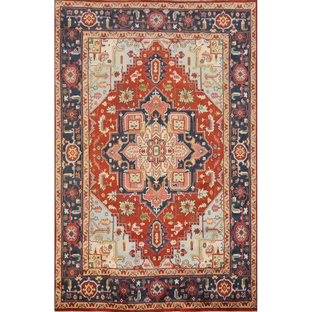 Hand Knotted Oriental 100% Wool Carpet Traditional Medallion Oranges & Rust Heriz (serapi) Area Rug - 14' 1'' X 9' 10''