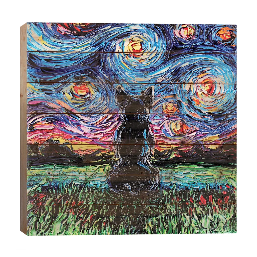 French Bulldog Night Print On Wood by Aja Trier - Multi-Color