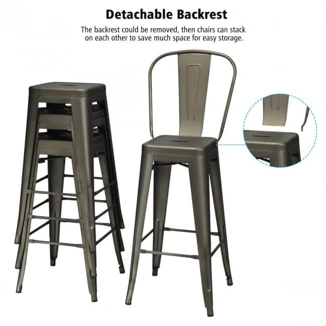 30" Height Set of 4 High Back Metal Industrial Bar Stools - 17" x 17" x 46" (L x W x H)