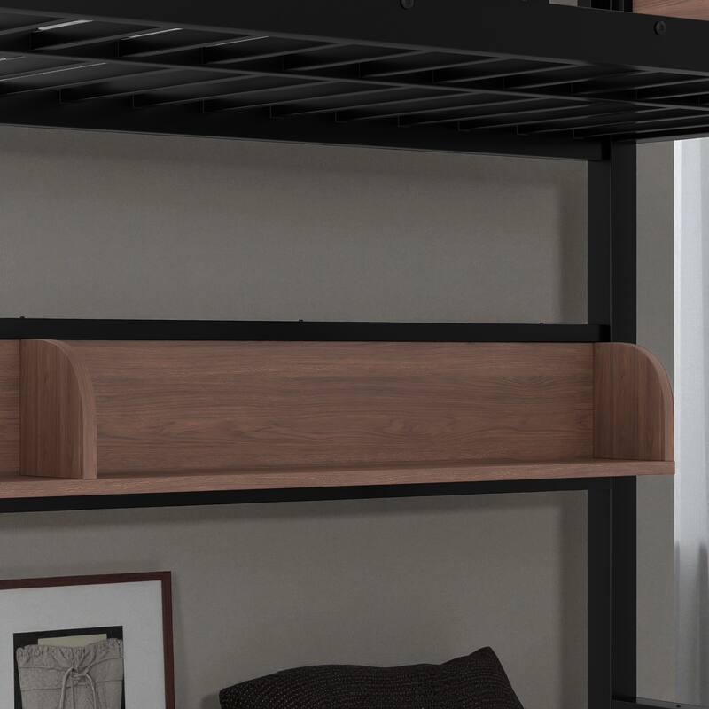 Twin over Full / Twin XL over Queen Metal Bunk Bed with Storage Shelves & LED Lights, Sturdy Noise-Free Space-Saving Design