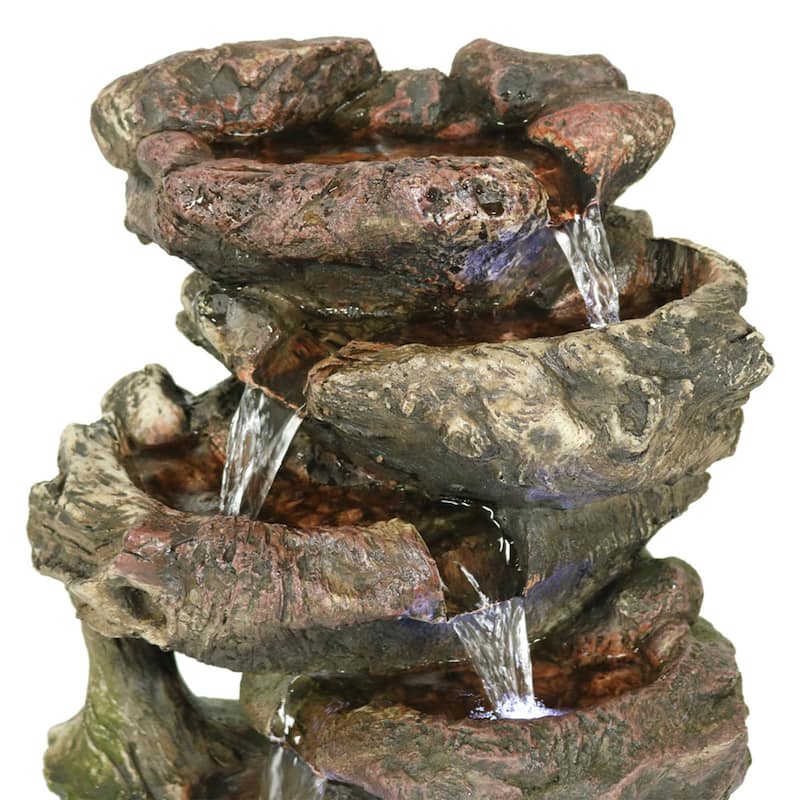 Sunnydaze 5 Step Rock Falls Tabletop Indoor Fountain with LED Lights - 14-Inch - 14-In