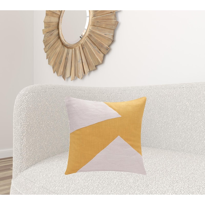 HomeRoots 20" X 20" Yellow And Ivory 100% Cotton Abstract Zippered Pillow