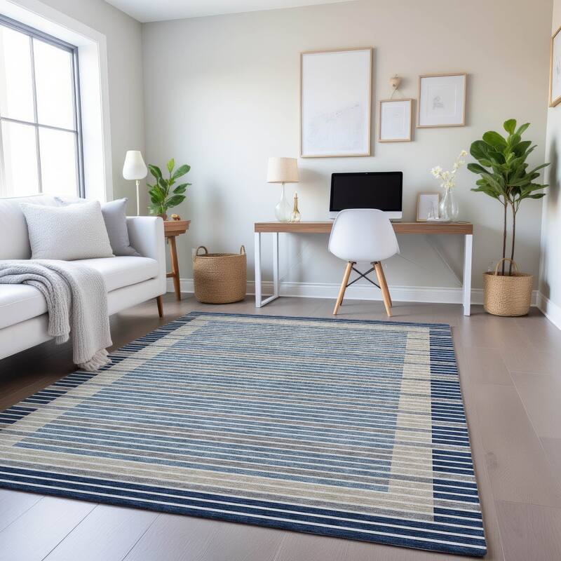 Premium Washable Super Soft Border Geo Mayfield Rug - Navy - 5' x 7'6"