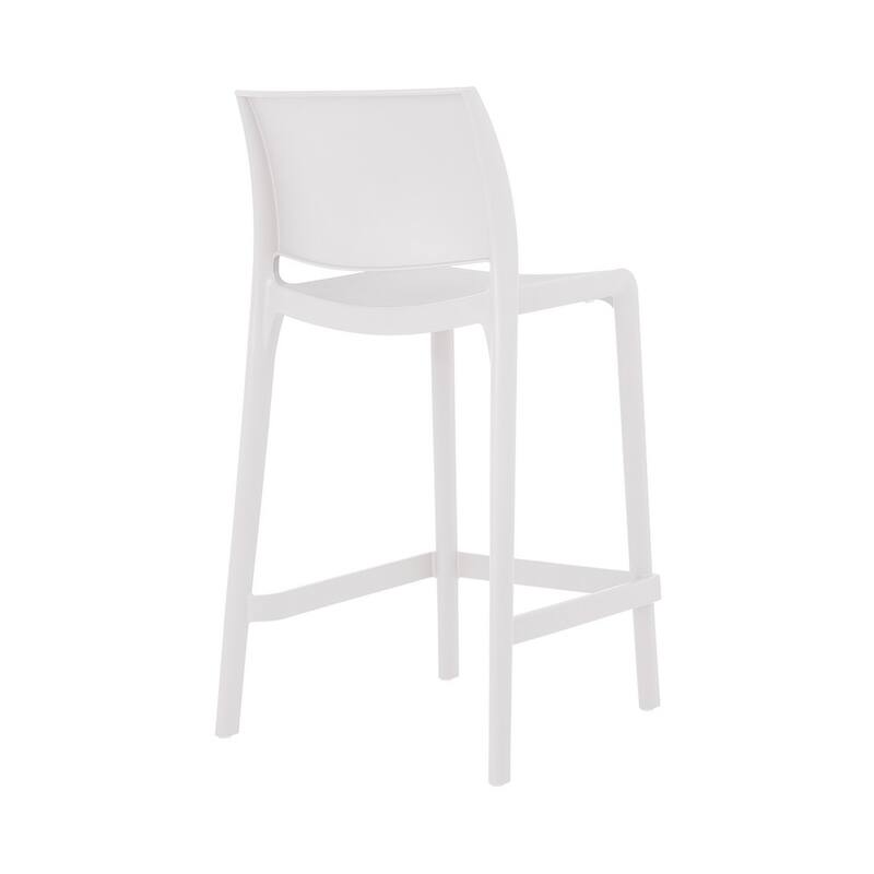 HomeRoots Set of Four 26" White Heavy Duty Plastic Low Back Outdoor Counter Height Bar Chairs