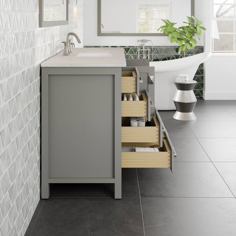 Eviva Aberdeen 42"W x 22"D Bath Vanity with Carrara Quartz Top