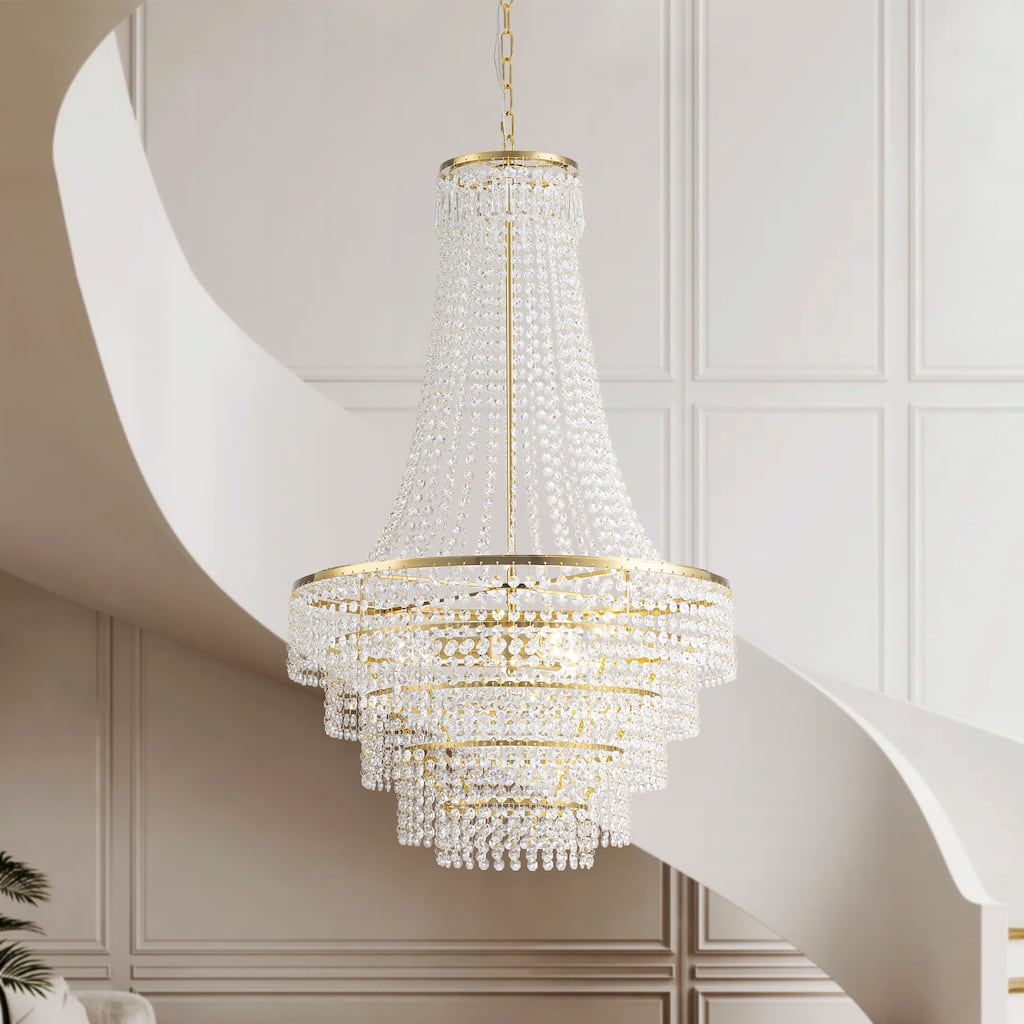 Rennnsan 3-Light Classic Empire Crystal Beaded Gold Chandelier for Living Room & Dining Area - 23.62 in. Dia x 37.01 in. H