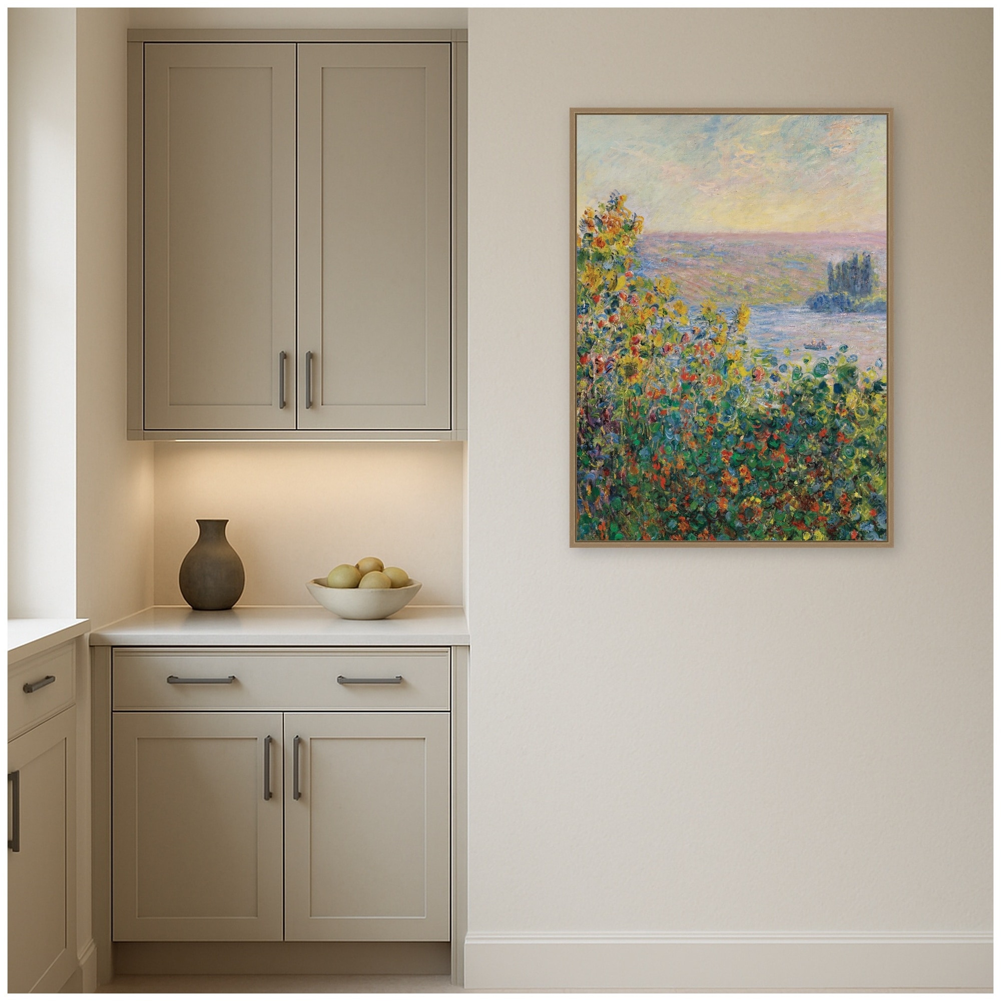 Kate and Laurel Flower Beds at Vetheuil Monet by Nostalgia Prints Framed Canvas Wall Art Print
