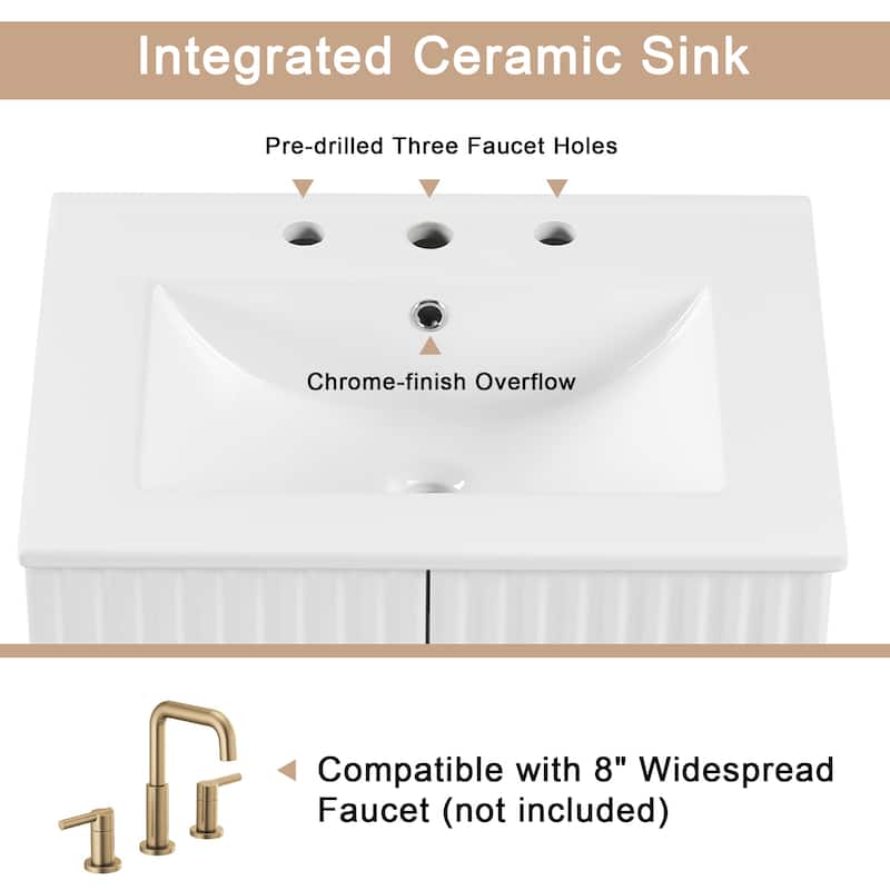 24" Bathroom Vanity with Sink, Bathroom Vanity Cabinet with Two Doors, Adjustable Shelves, Solid Wood and MDF, White