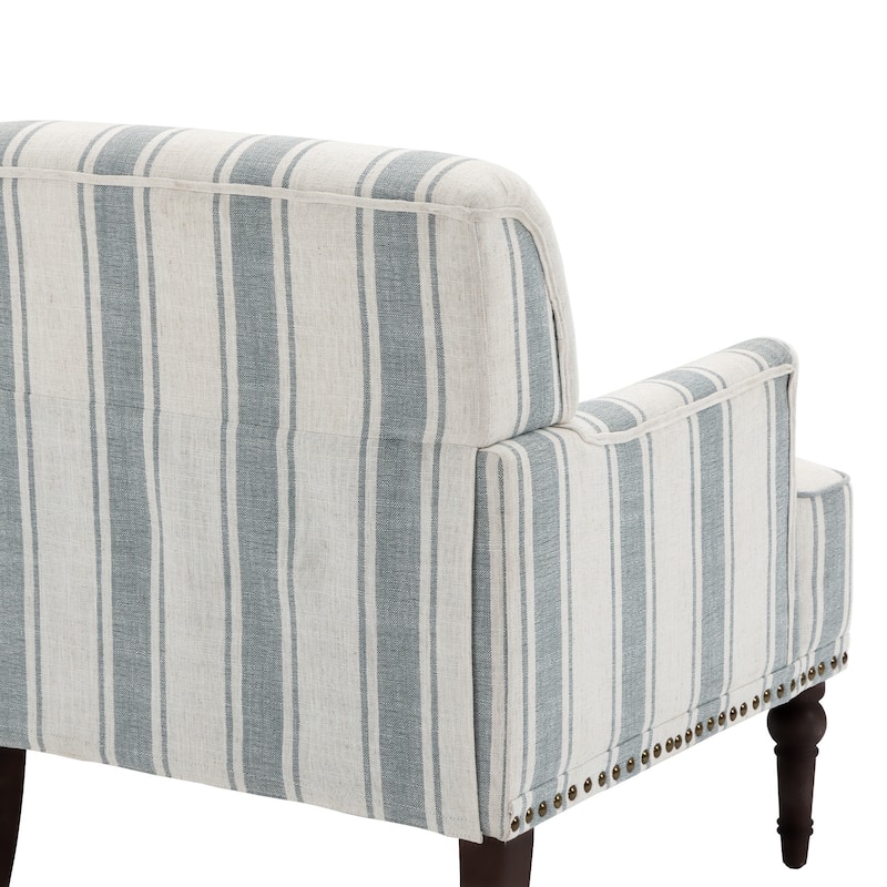 2 Set Linen Upholstered Armchairs Nailhead Trim Accent Chairs with Wooden Legs
