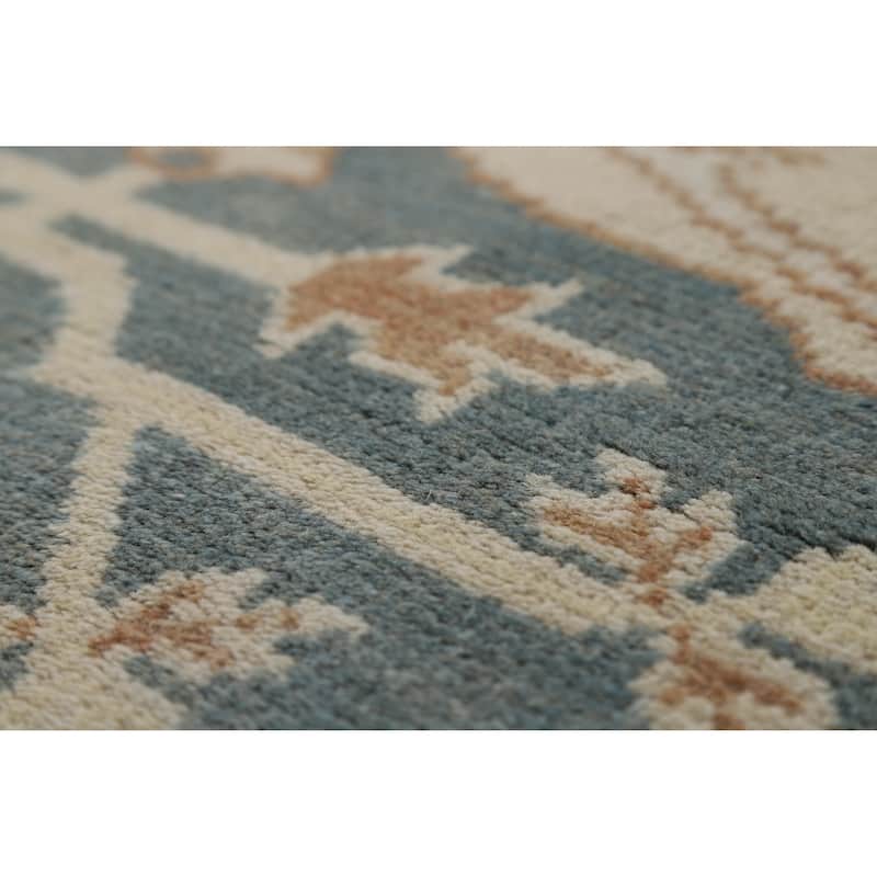 Blue Gray Oushak Indian Area Rug Handmade Wool Carpet - 8'1" x 9'11"