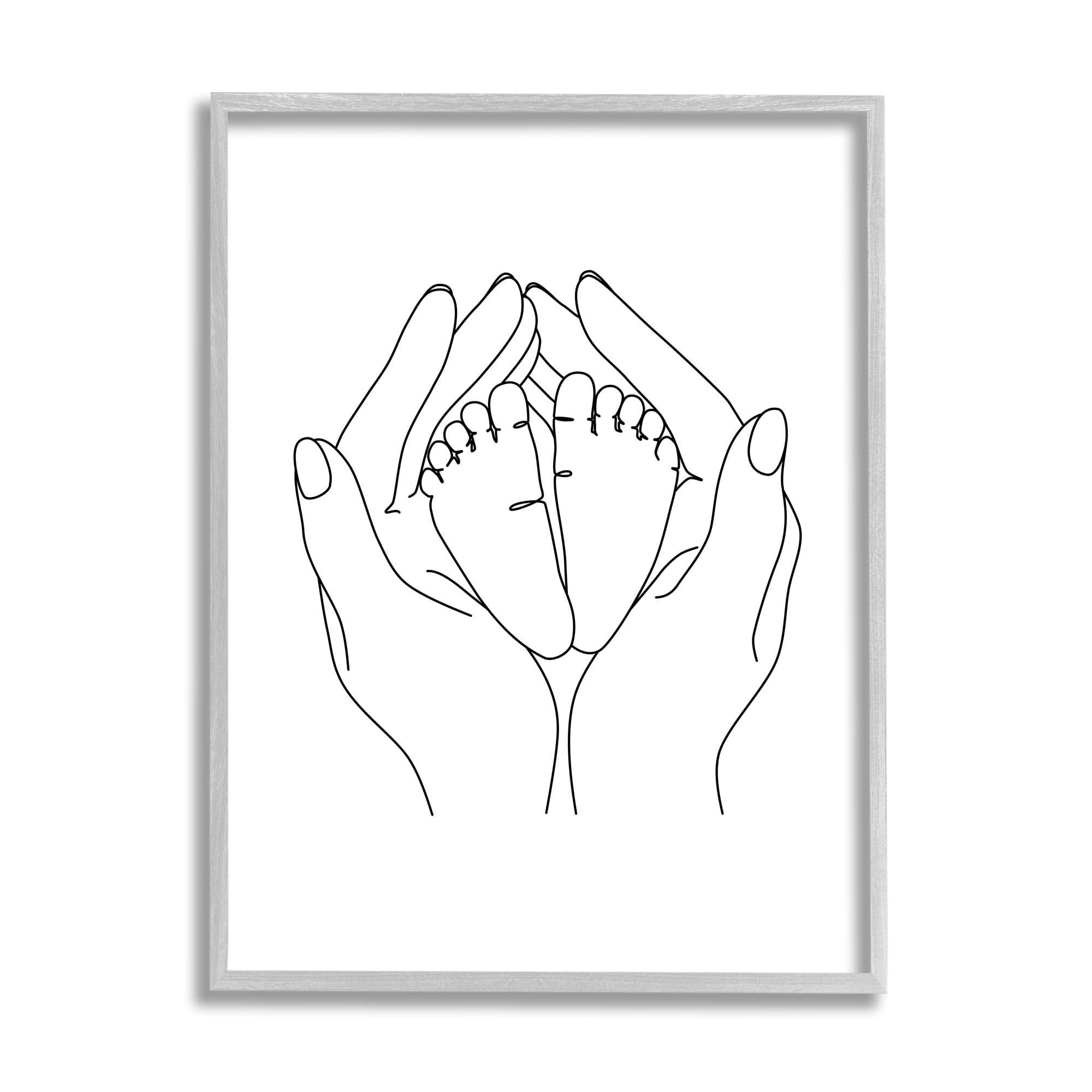 Stupell Industries Hands Holding Baby Feet Minimal Line Drawing Framed Wall Art