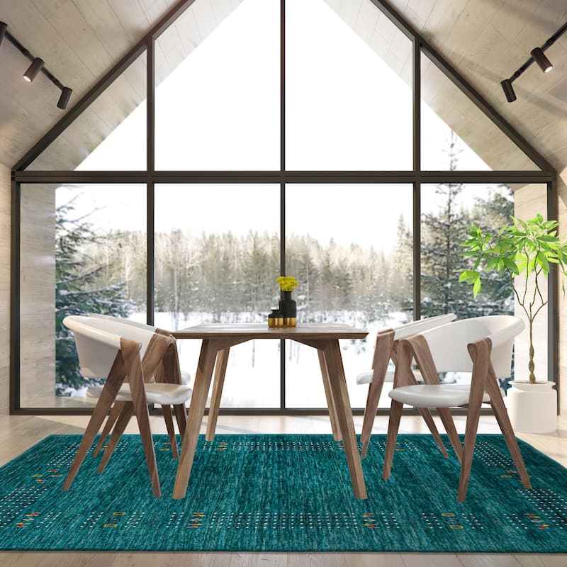 ECARPETGALLERY Hand Loomed Kashkuli Gabbeh Turquoise Wool Rug - 4'11 x 7'11