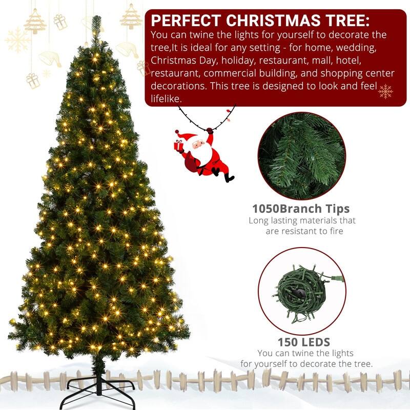 6ft 150 Lights Warm Color 8 Modes 1050 Branches Christmas Tree - N/A