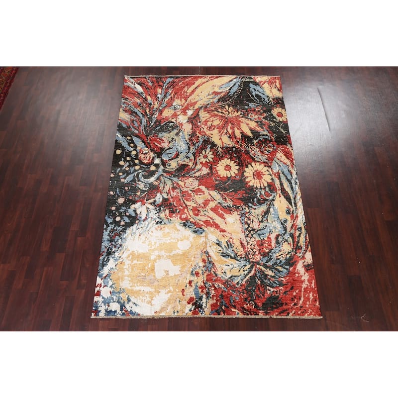 Wool/ Silk Vegetable Dye Abstract Modern Area Rug Hand-knotted Carpet - 6'7" x 9'8"