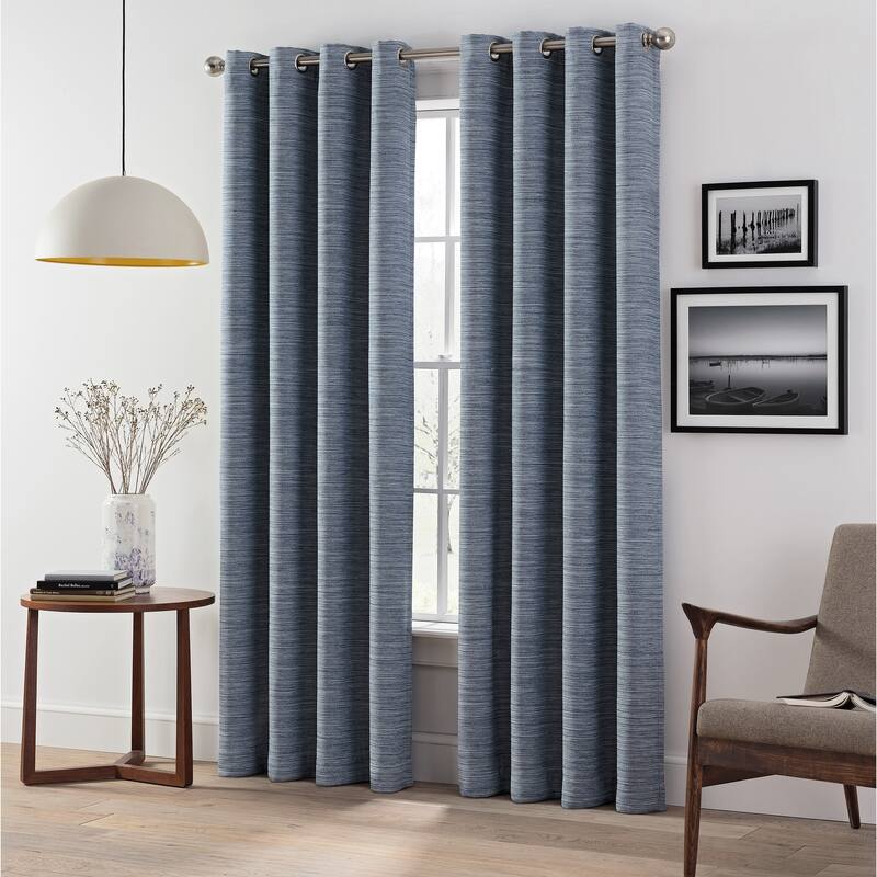 Eclipse Wyckoff Blackout Thermaweave, Grommet Window Curtain Panel Pair, 2 Panels