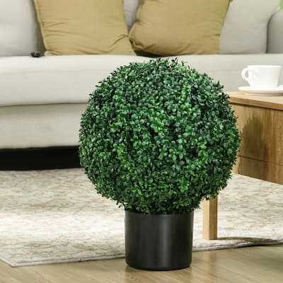 Artificial Boxwood Topiary Ball Trees Green PE Cement Pots for Indoor and Outdoor Decoration - 36"