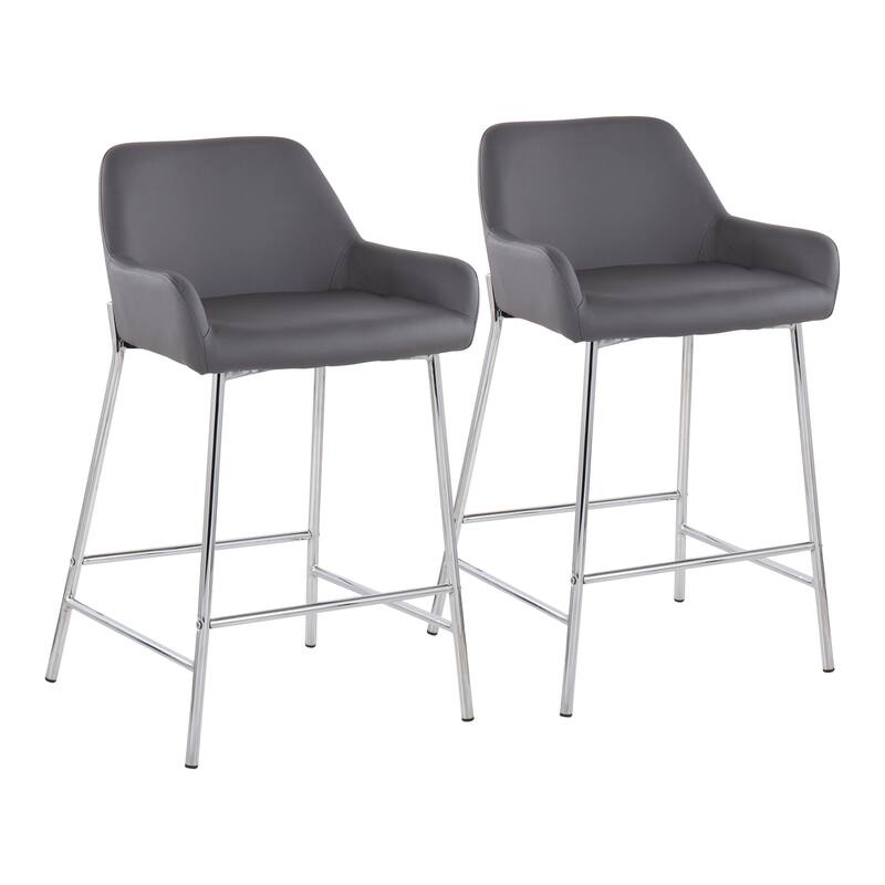Silver Orchid Galotti Chrome Fixed-Height Upholstered Counter Stool - Set of 2